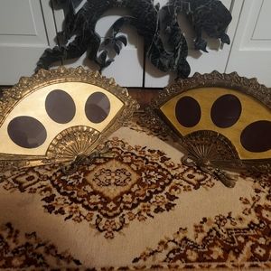 Hollywood Regency antique asain fan picture frames x2..